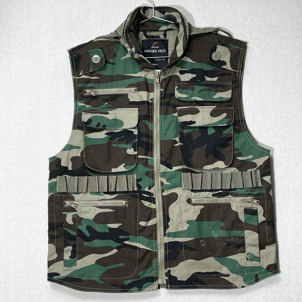 Rothco Ranger Vest Small Camo‎ Zip Utility Tactical Hooded Cotton Blend